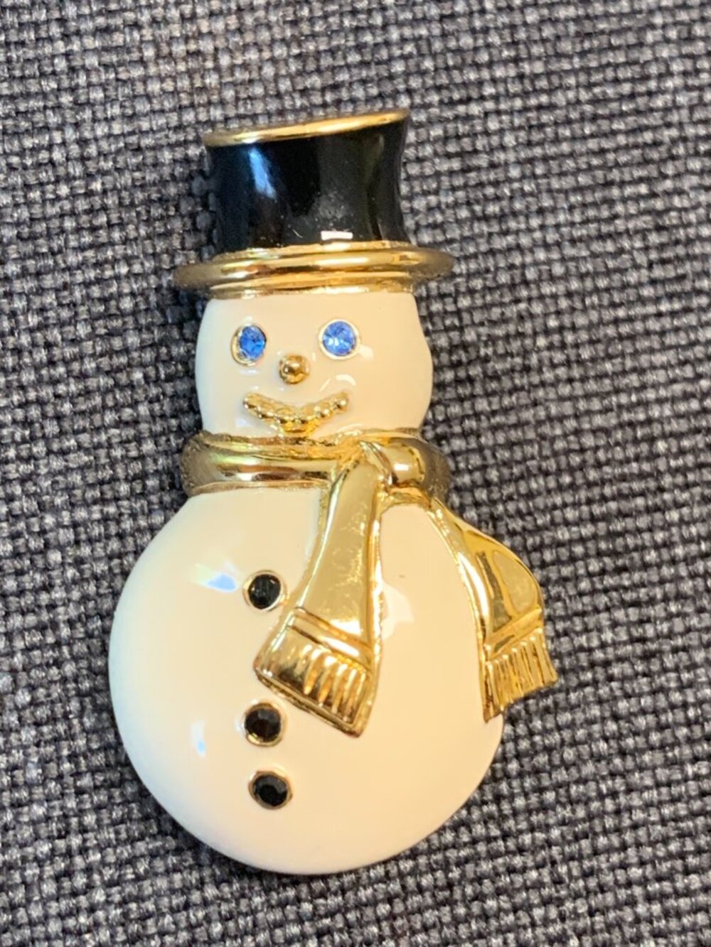 Vintage Monet White Gold Scarf Snowman Enamel Brooch